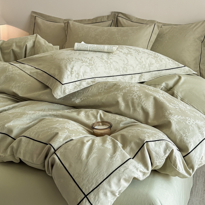 91家纺网 家纺一手货源 找家纺 首尔家纺 2026新款浮雕提花色织全棉四件套 云枝-绿