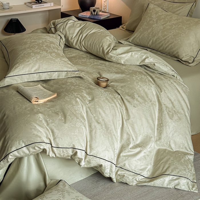 91家纺网 家纺一手货源 找家纺 首尔家纺 2026新款浮雕提花色织全棉四件套 云枝-绿