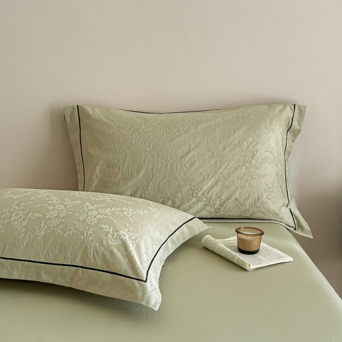 91家纺网 家纺一手货源 找家纺 首尔家纺 2026新款浮雕提花色织全棉四件套 云枝-绿