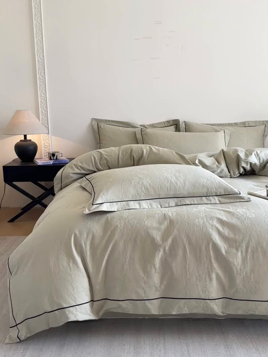 91家纺网 家纺一手货源 找家纺 首尔家纺 2026新款浮雕提花色织全棉四件套 云枝-绿