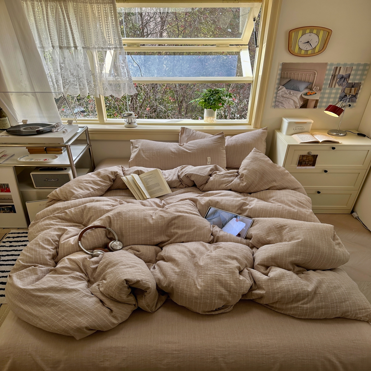 优兰朵家纺 2026新款简约素色亚麻风纯色无印四件套 咖色-素然