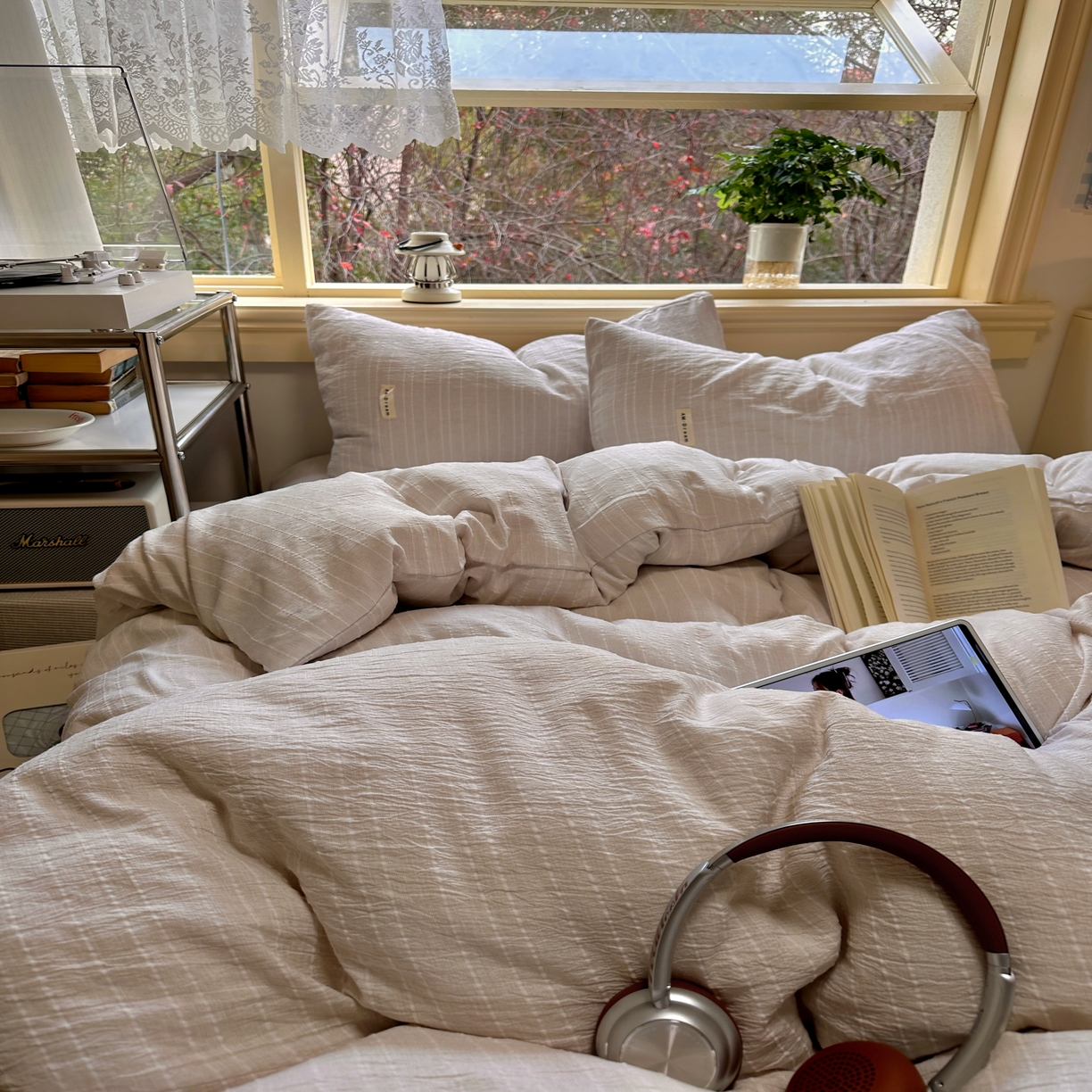 91家纺网 家纺一手货源 找家纺 优兰朵家纺 2026新款简约素色亚麻风纯色无印四件套 卡其-素然