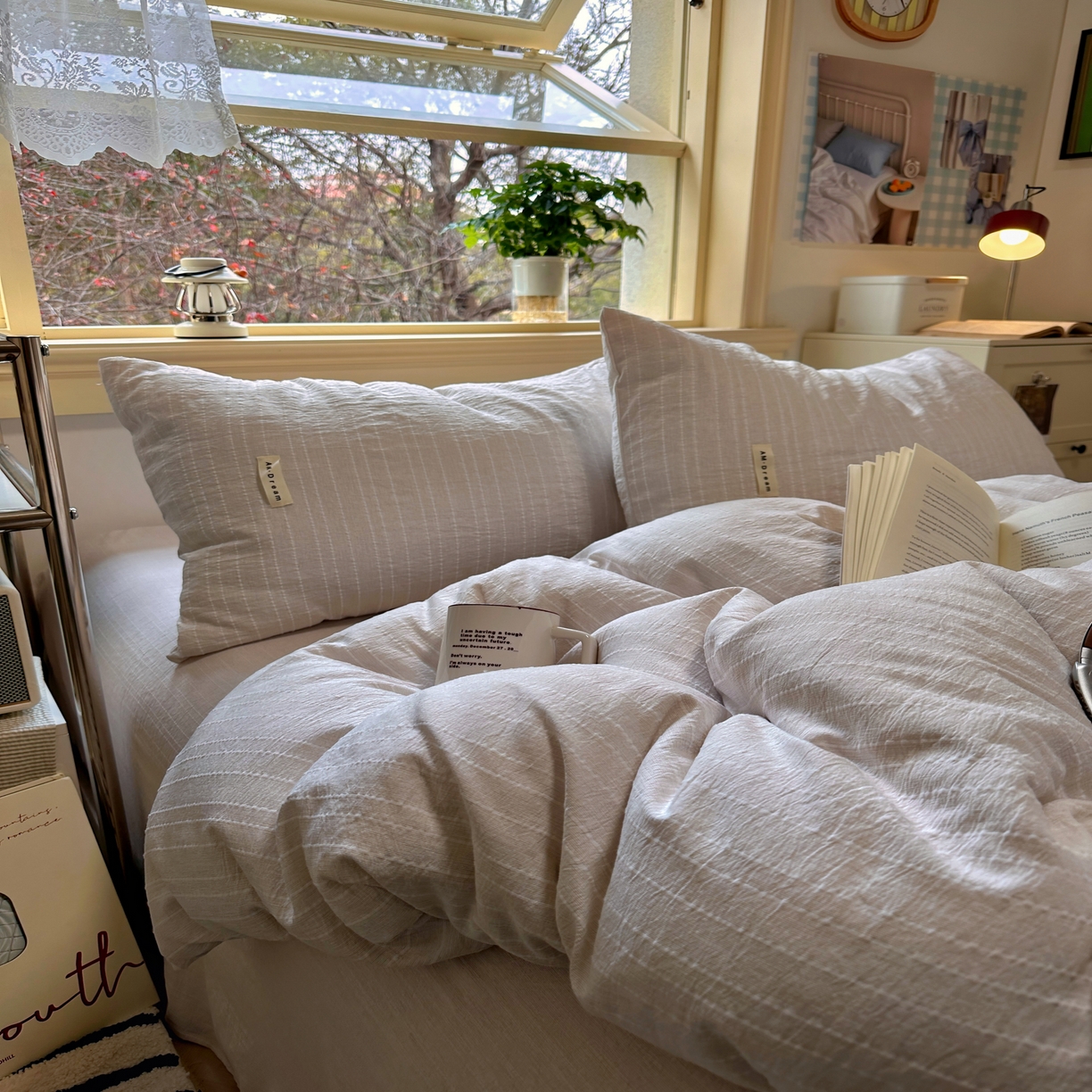 91家纺网 家纺一手货源 找家纺 优兰朵家纺 2026新款简约素色亚麻风纯色无印四件套 卡其-素然