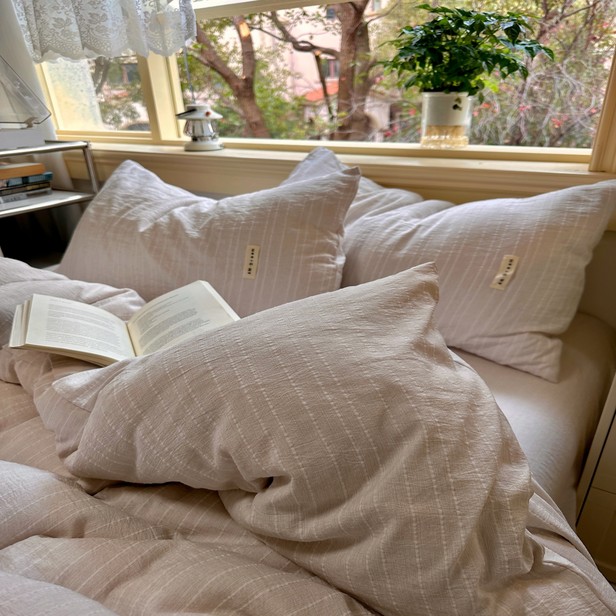 91家纺网 家纺一手货源 找家纺 优兰朵家纺 2026新款简约素色亚麻风纯色无印四件套 卡其-素然