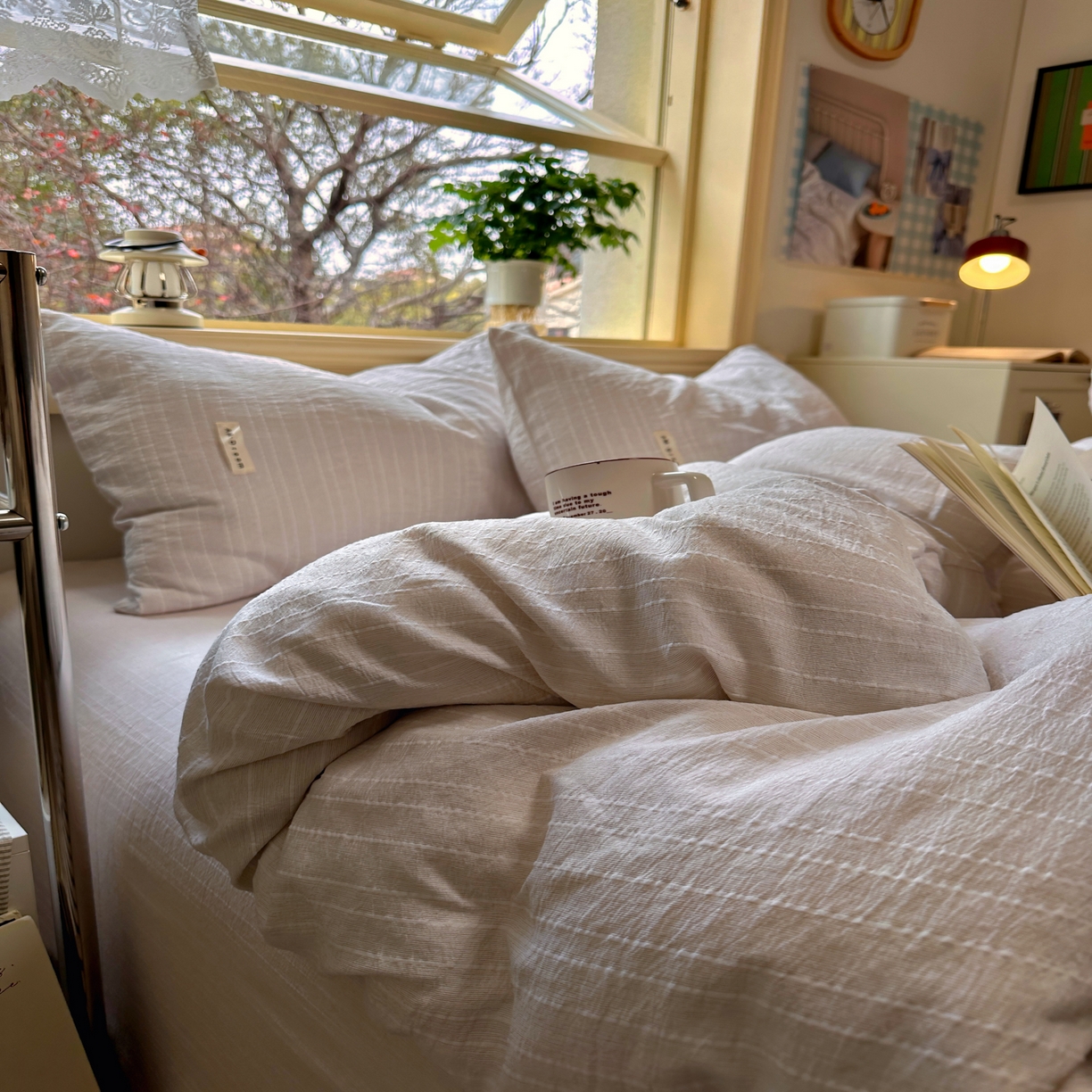 91家纺网 家纺一手货源 找家纺 优兰朵家纺 2026新款简约素色亚麻风纯色无印四件套 卡其-素然