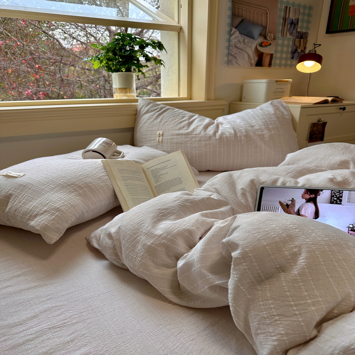 91家纺网 家纺一手货源 找家纺 优兰朵家纺 2026新款简约素色亚麻风纯色无印四件套 卡其-素然