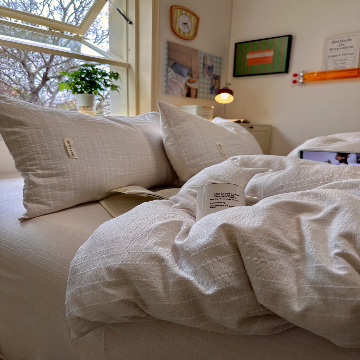 91家纺网 家纺一手货源 找家纺 优兰朵家纺 2026新款简约素色亚麻风纯色无印四件套 卡其-素然