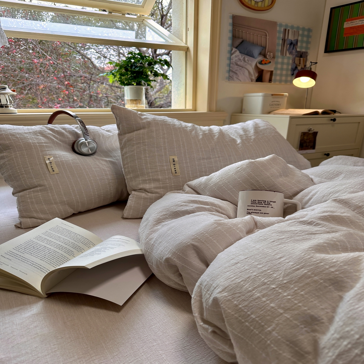 91家纺网 家纺一手货源 找家纺 优兰朵家纺 2026新款简约素色亚麻风纯色无印四件套 卡其-素然