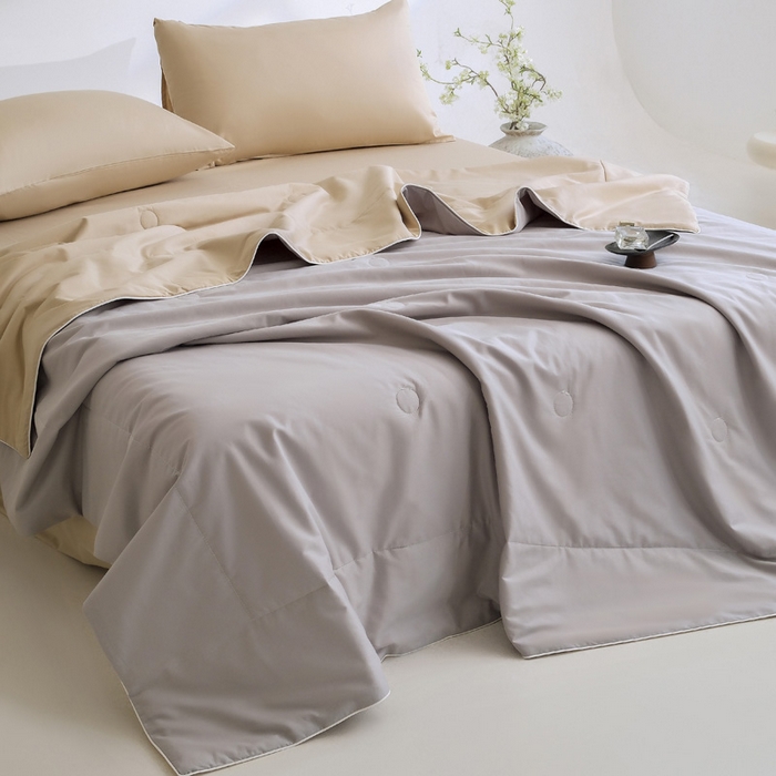 91家纺网 家纺一手货源 找家纺 盛凡家纺 2026新款133*72全棉A类55大豆抗菌夏被夏凉被空调被 幻影灰+奶咖