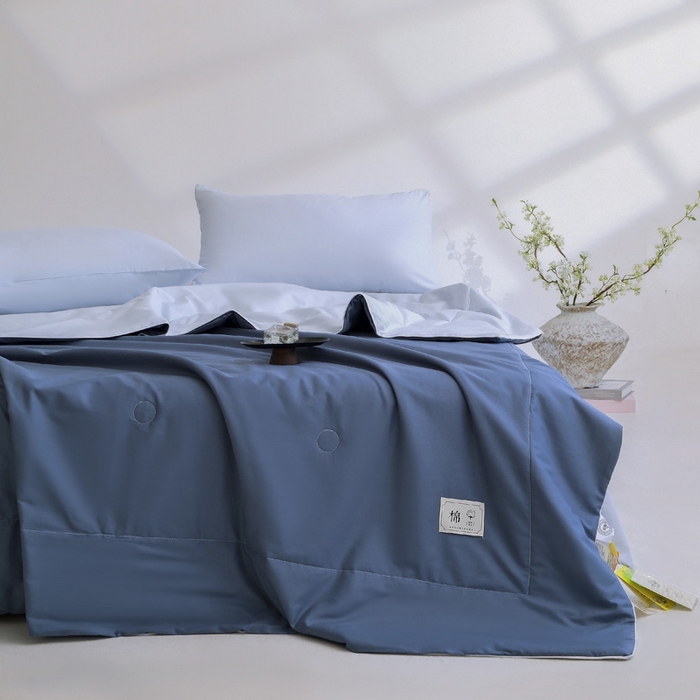 91家纺网 家纺一手货源 找家纺 盛凡家纺 2026新款133*72全棉A类55大豆抗菌夏被夏凉被空调被 深睡蓝