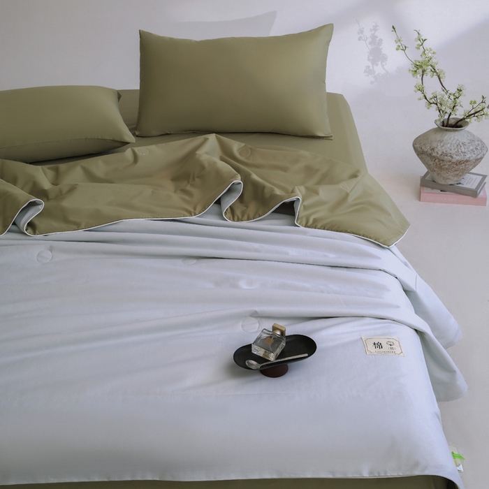 91家纺网 家纺一手货源 找家纺 盛凡家纺 2026新款133*72全棉A类55大豆抗菌夏被夏凉被空调被 水绿+松石绿