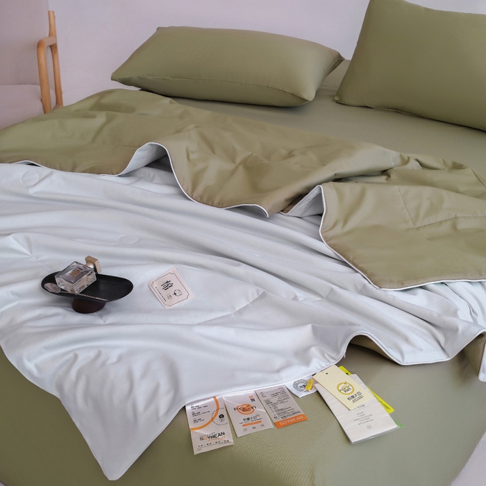 91家纺网 家纺一手货源 找家纺 盛凡家纺 2026新款133*72全棉A类55大豆抗菌夏被夏凉被空调被 水绿+松石绿