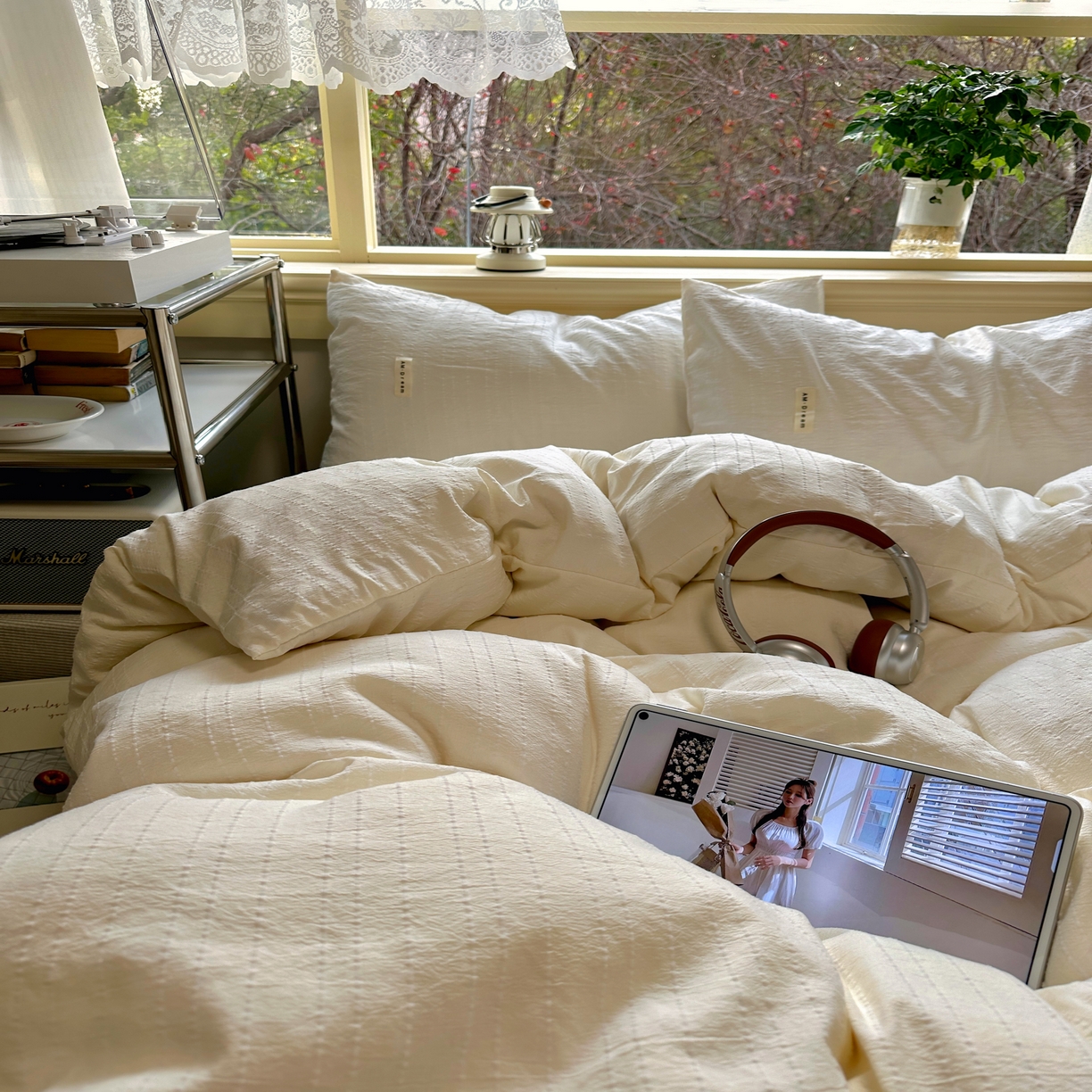 91家纺网 家纺一手货源 找家纺 优兰朵家纺 2026新款简约素色亚麻风纯色无印四件套 米白-素然