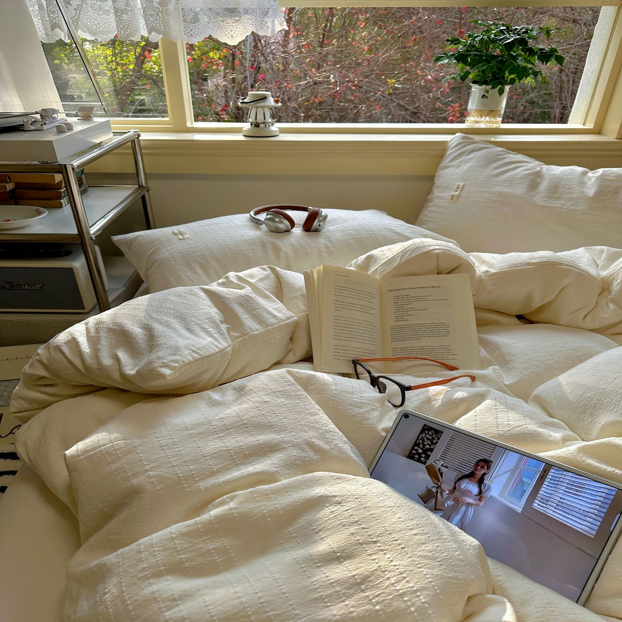 91家纺网 家纺一手货源 找家纺 优兰朵家纺 2026新款简约素色亚麻风纯色无印四件套 米白-素然