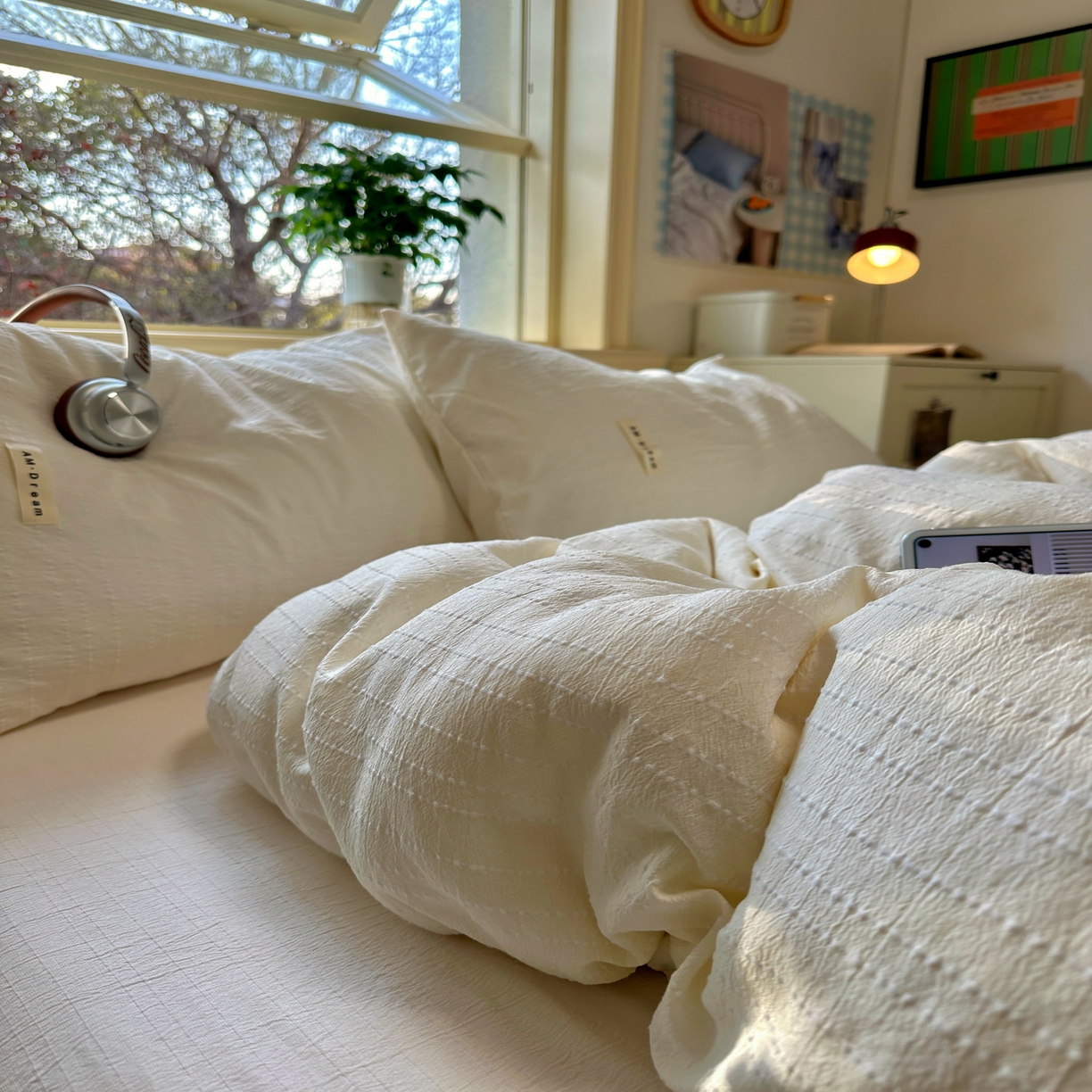 91家纺网 家纺一手货源 找家纺 优兰朵家纺 2026新款简约素色亚麻风纯色无印四件套 米白-素然