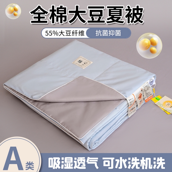 盛凡家纺 2026新款133*72全棉A类55大豆抗菌夏被夏凉被空调被 花青兰+幻影灰