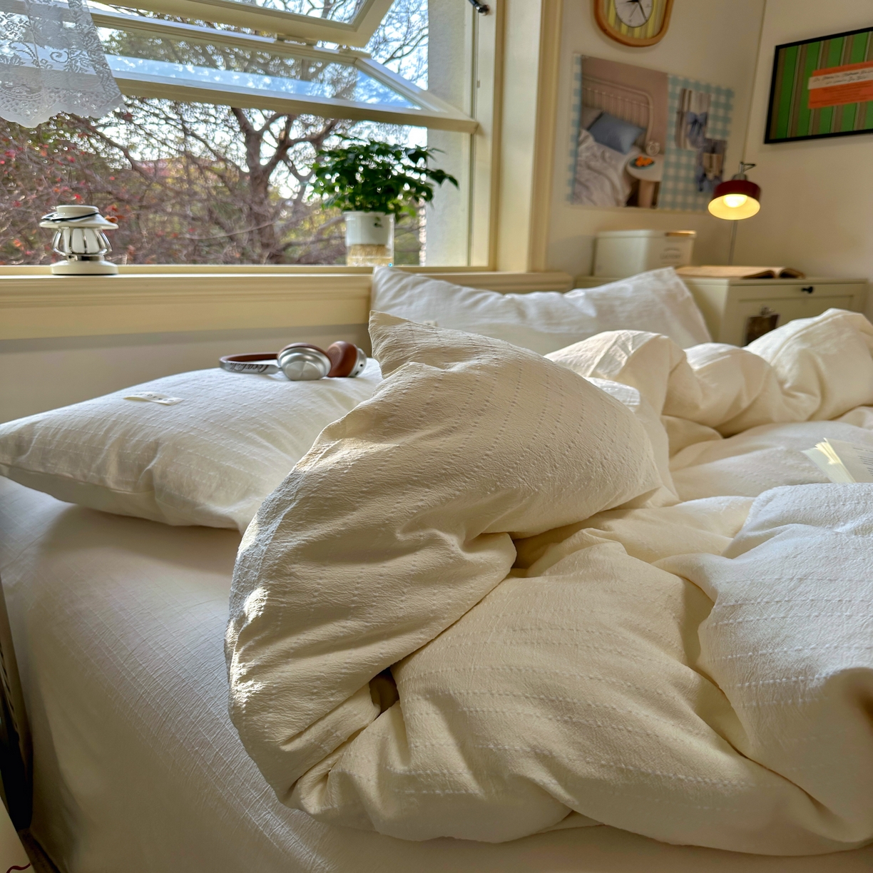 91家纺网 家纺一手货源 找家纺 优兰朵家纺 2026新款简约素色亚麻风纯色无印四件套 米白-素然