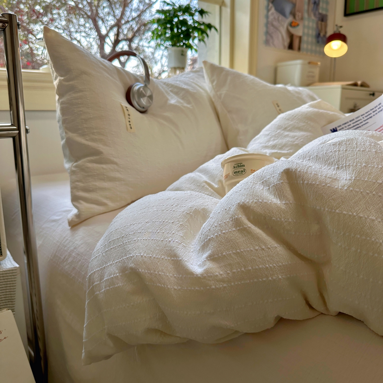 91家纺网 家纺一手货源 找家纺 优兰朵家纺 2026新款简约素色亚麻风纯色无印四件套 米白-素然