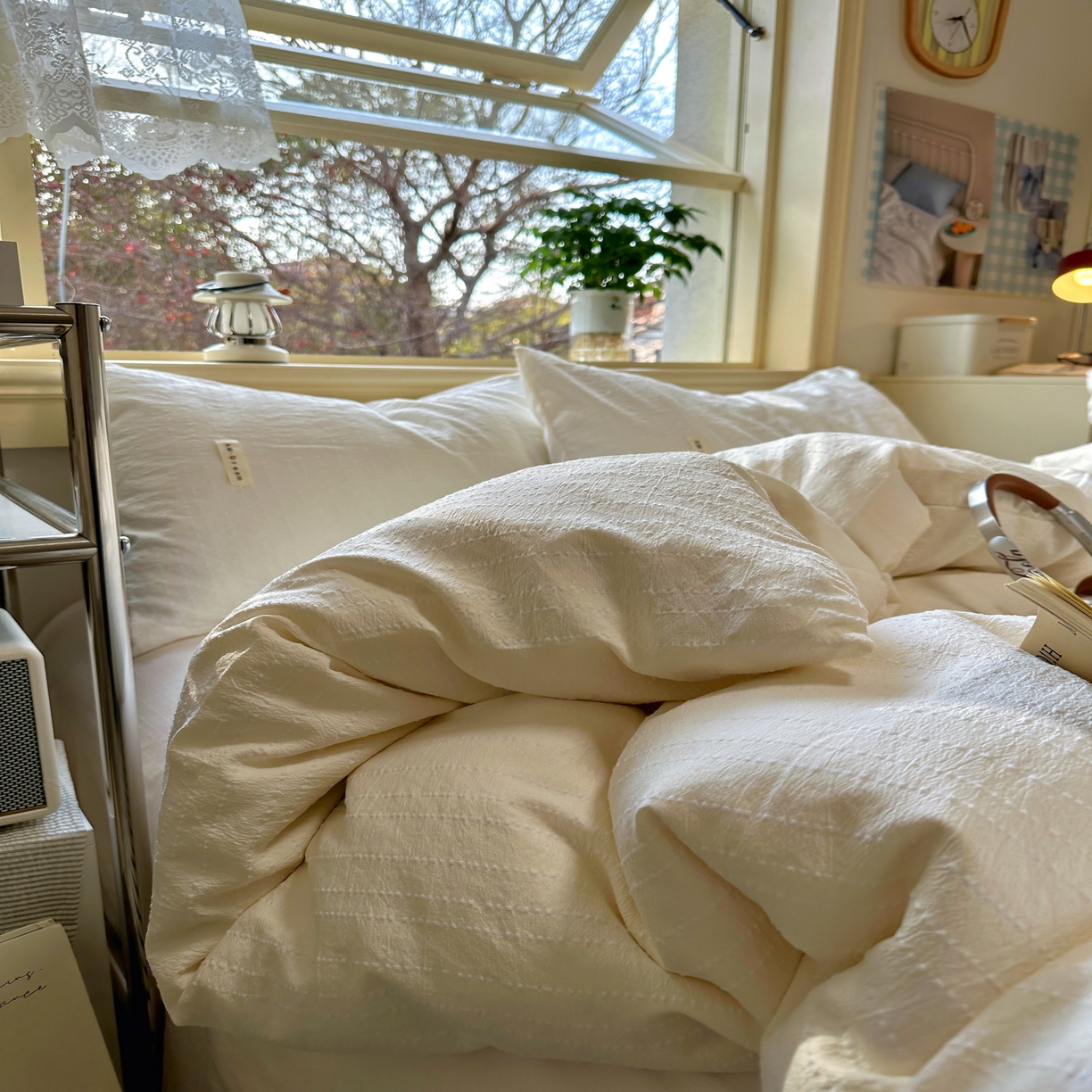 91家纺网 家纺一手货源 找家纺 优兰朵家纺 2026新款简约素色亚麻风纯色无印四件套 米白-素然