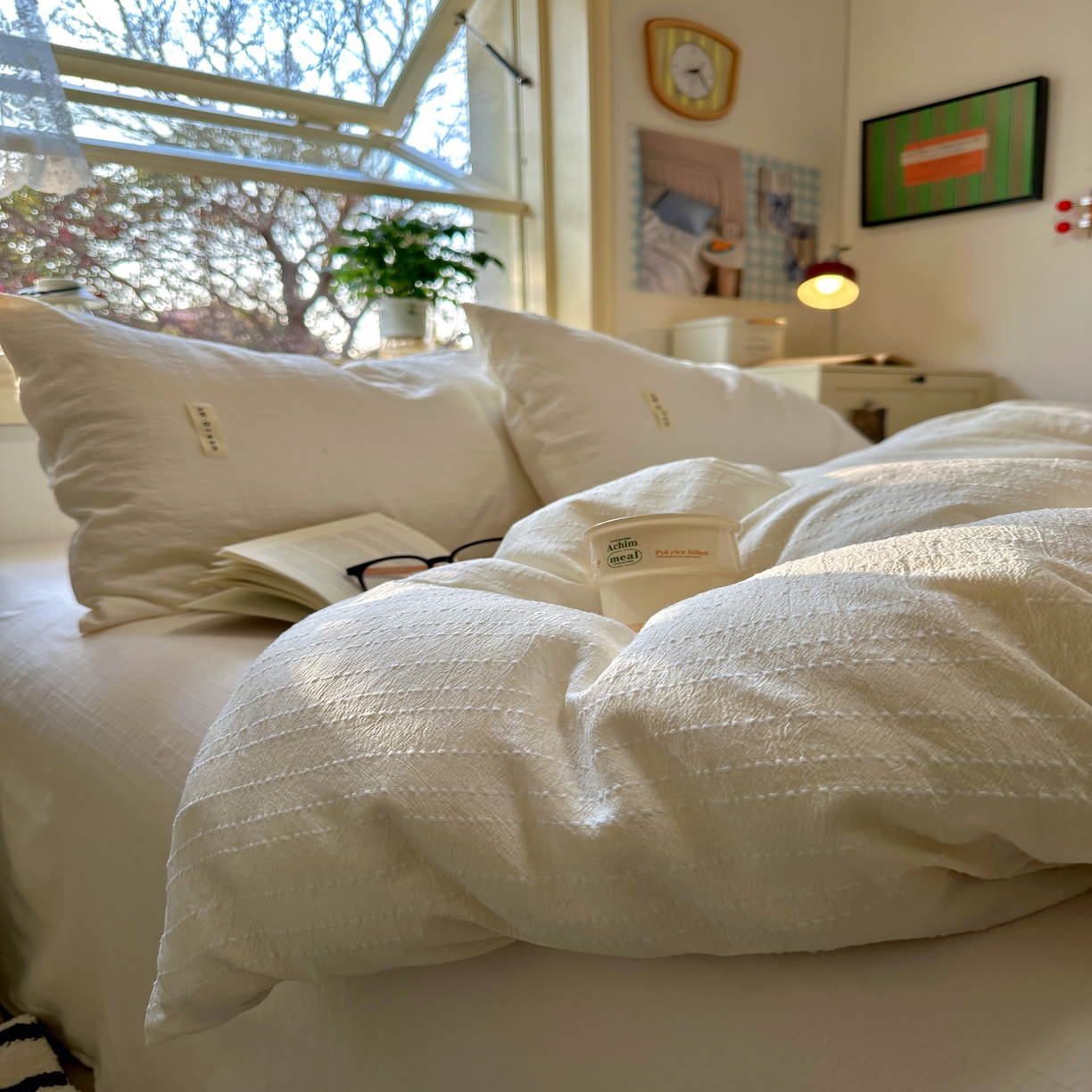 91家纺网 家纺一手货源 找家纺 优兰朵家纺 2026新款简约素色亚麻风纯色无印四件套 米白-素然