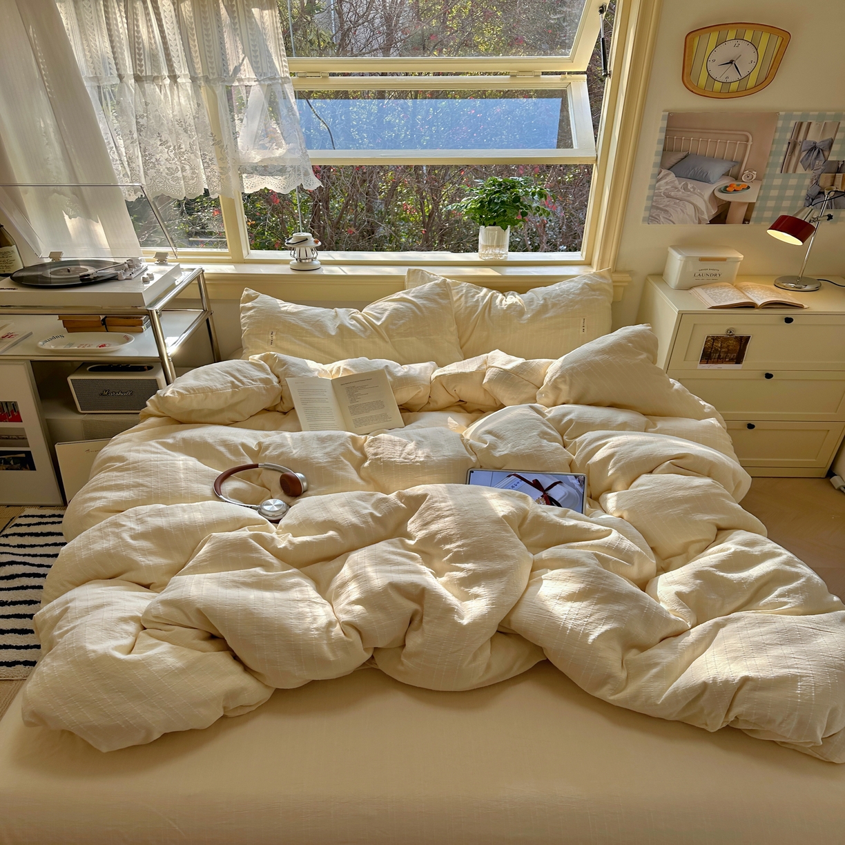 优兰朵家纺 2026新款简约素色亚麻风纯色无印四件套 米黄-素然