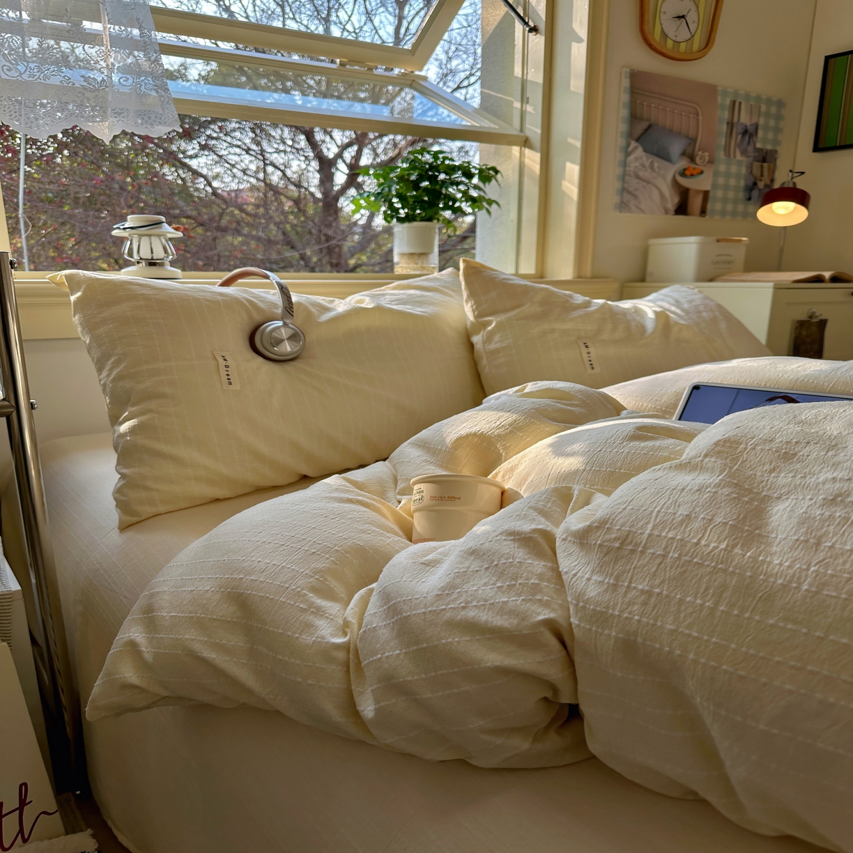 91家纺网 家纺一手货源 找家纺 优兰朵家纺 2026新款简约素色亚麻风纯色无印四件套 米黄-素然