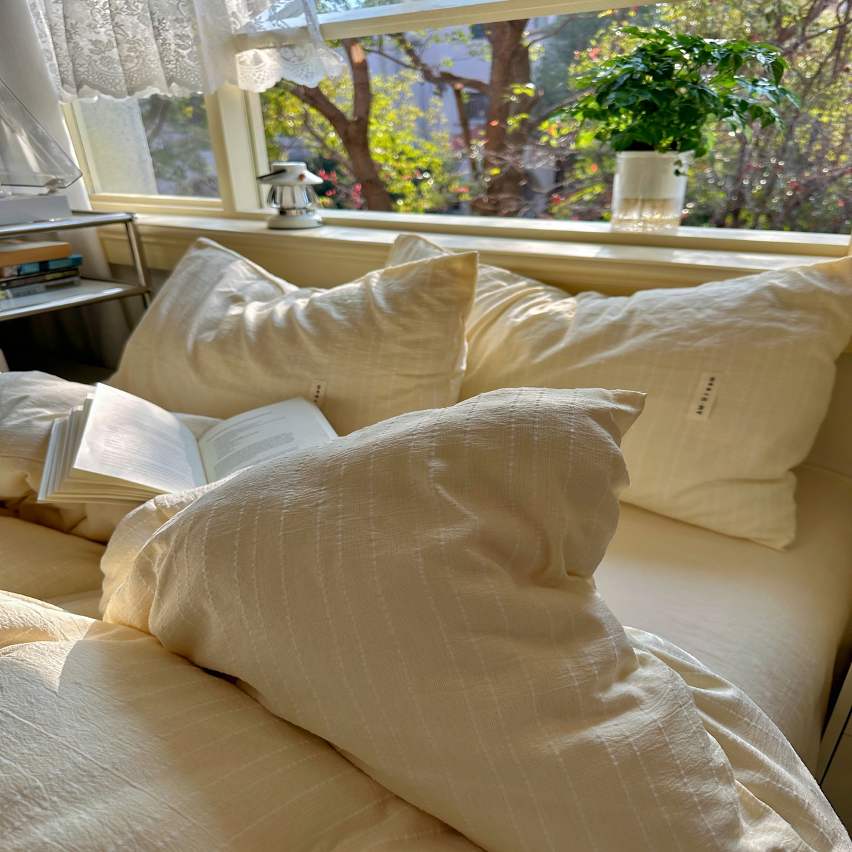 91家纺网 家纺一手货源 找家纺 优兰朵家纺 2026新款简约素色亚麻风纯色无印四件套 米黄-素然