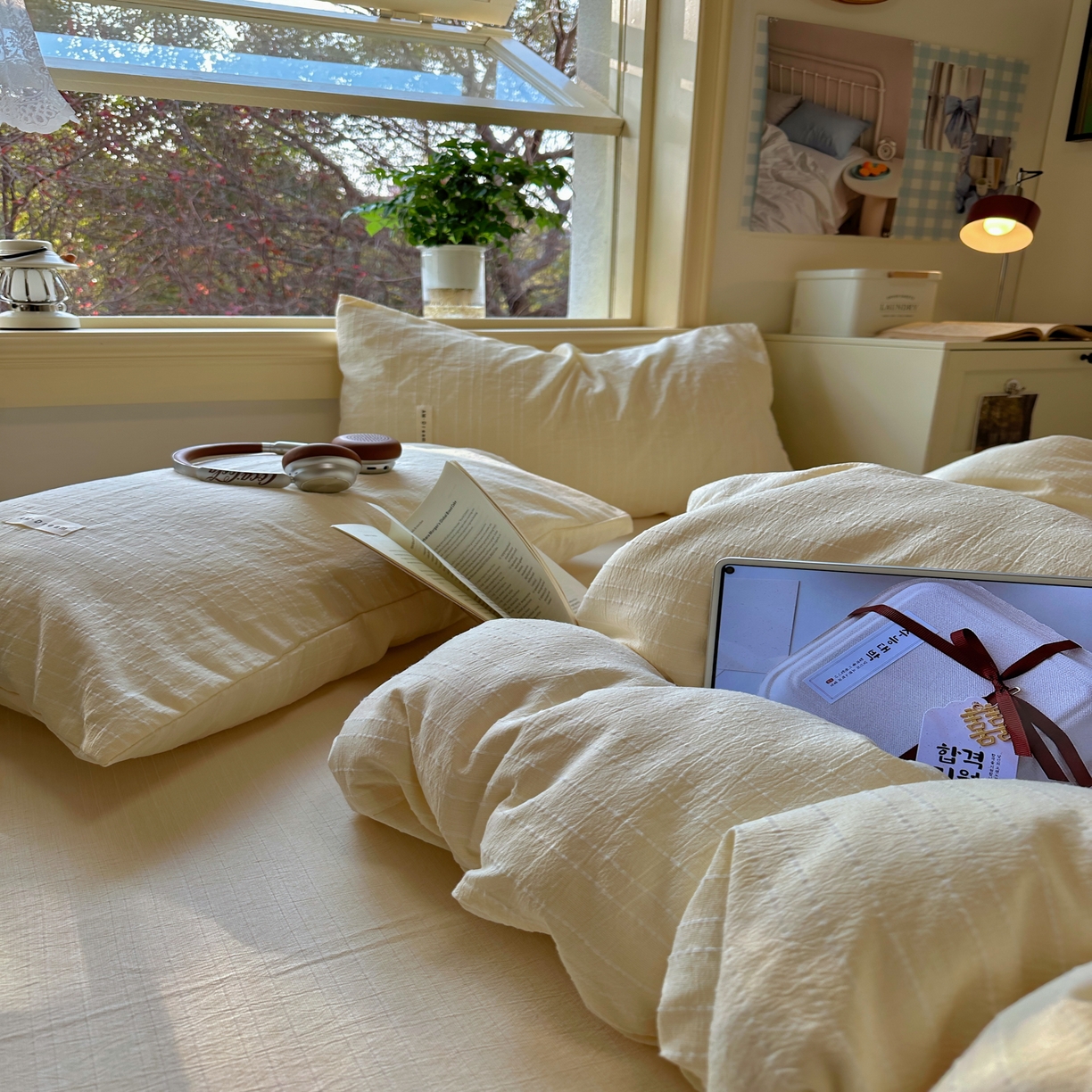 91家纺网 家纺一手货源 找家纺 优兰朵家纺 2026新款简约素色亚麻风纯色无印四件套 米黄-素然