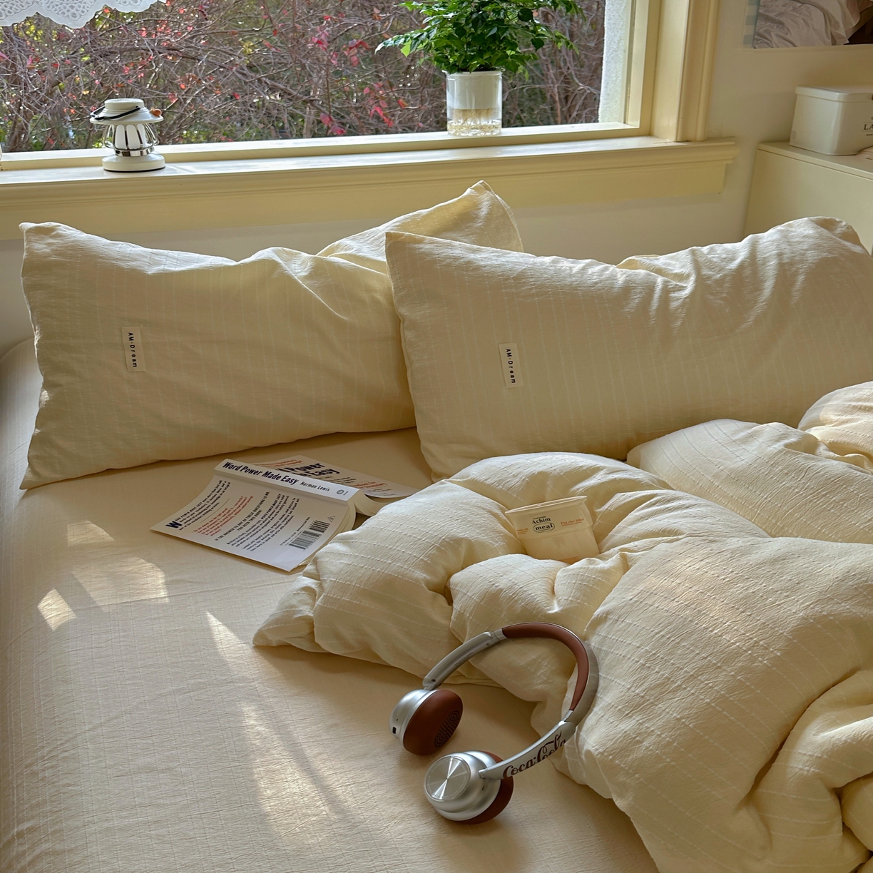 91家纺网 家纺一手货源 找家纺 优兰朵家纺 2026新款简约素色亚麻风纯色无印四件套 米黄-素然