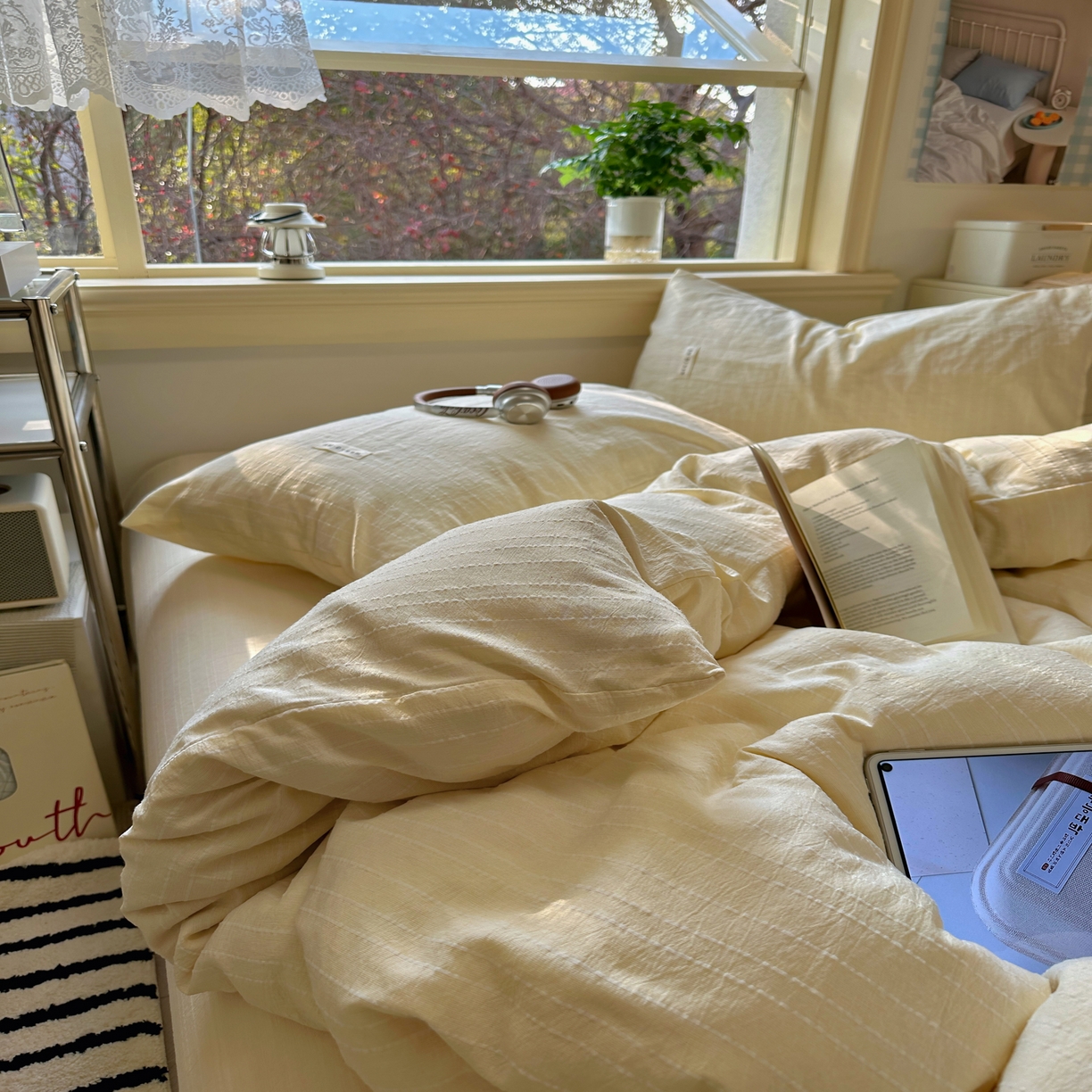 91家纺网 家纺一手货源 找家纺 优兰朵家纺 2026新款简约素色亚麻风纯色无印四件套 米黄-素然