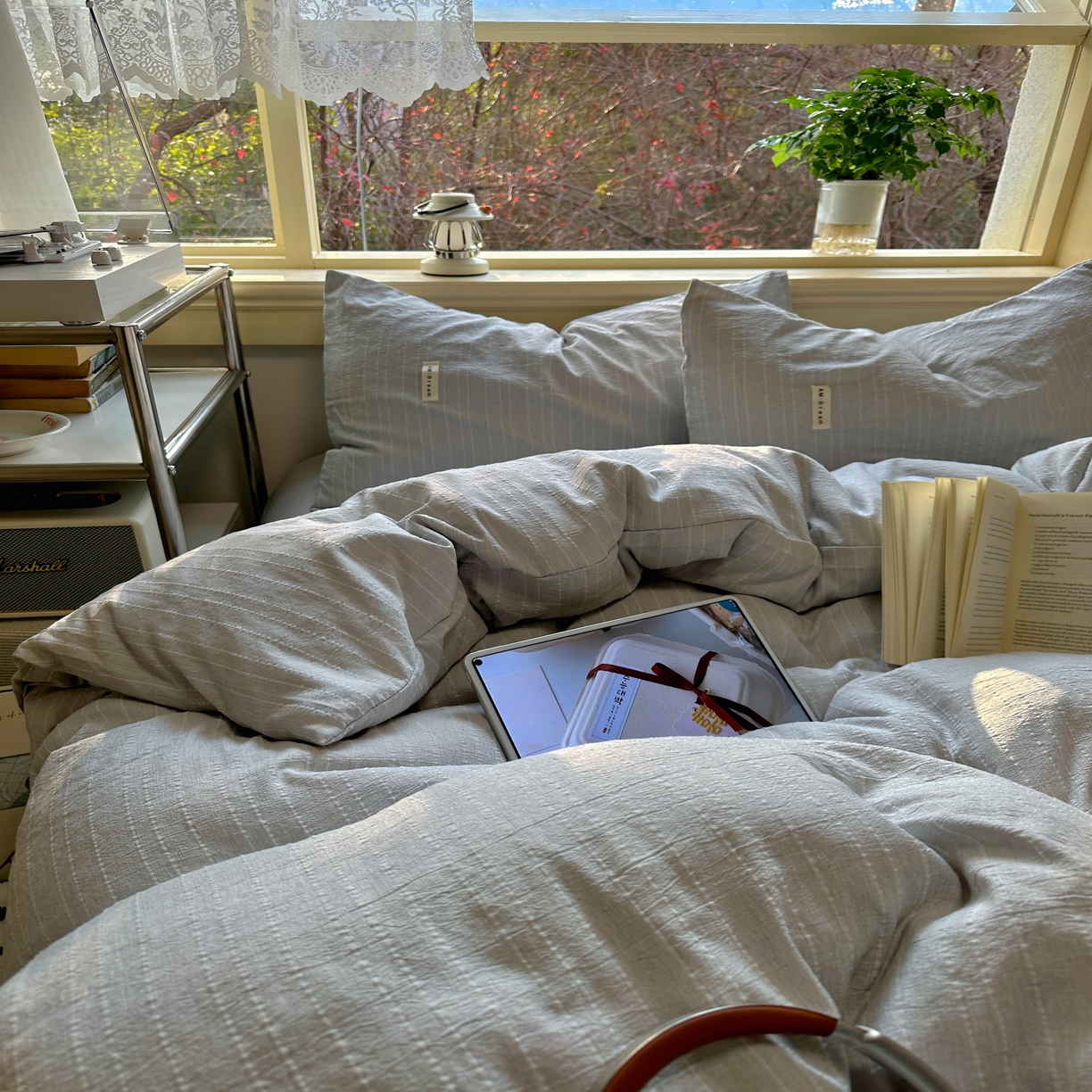 91家纺网 家纺一手货源 找家纺 优兰朵家纺 2026新款简约素色亚麻风纯色无印四件套 浅灰-素然