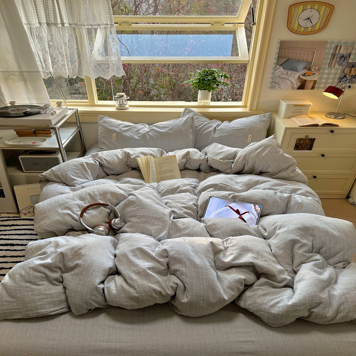 优兰朵家纺 2026新款简约素色亚麻风纯色无印四件套 浅灰-素然