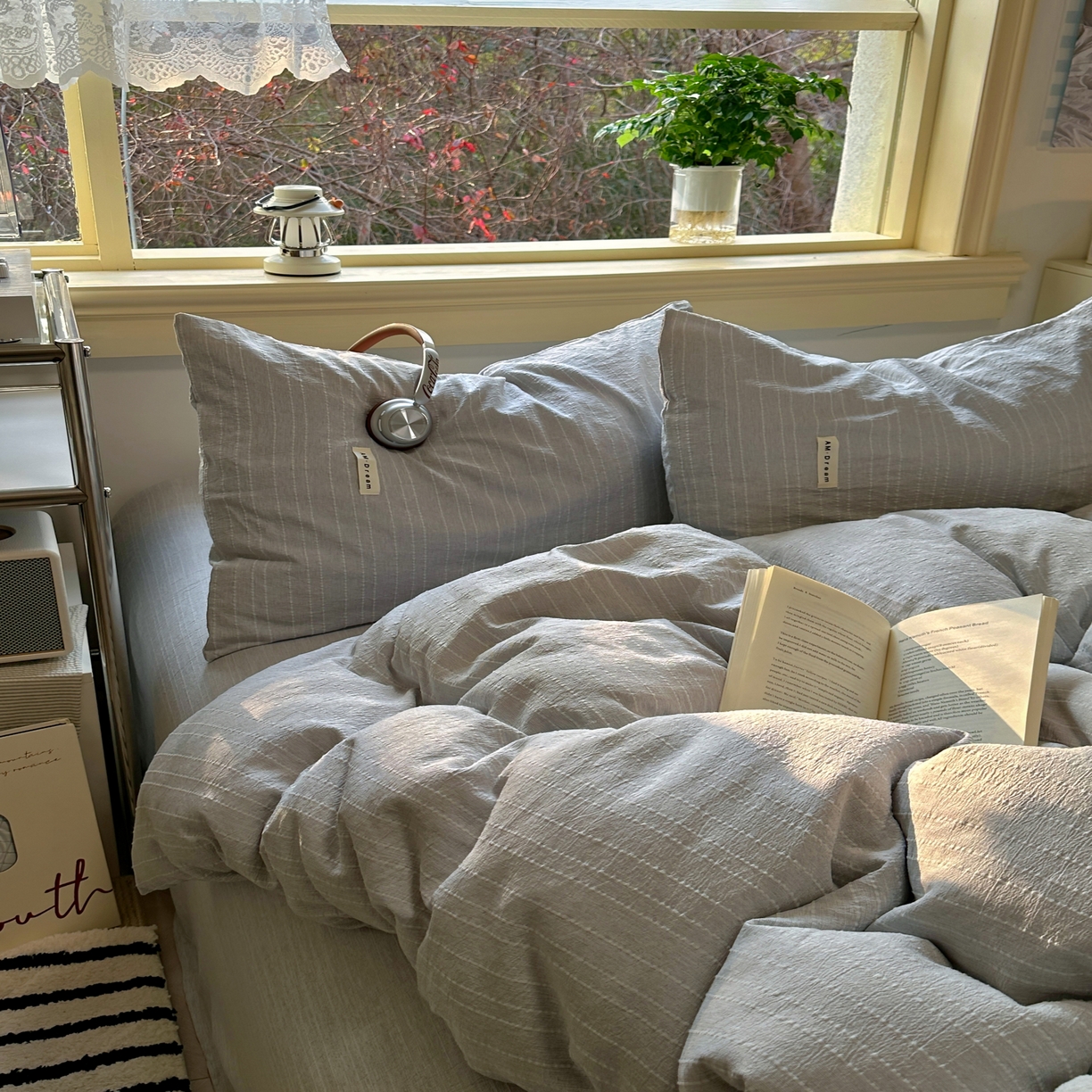 91家纺网 家纺一手货源 找家纺 优兰朵家纺 2026新款简约素色亚麻风纯色无印四件套 浅灰-素然