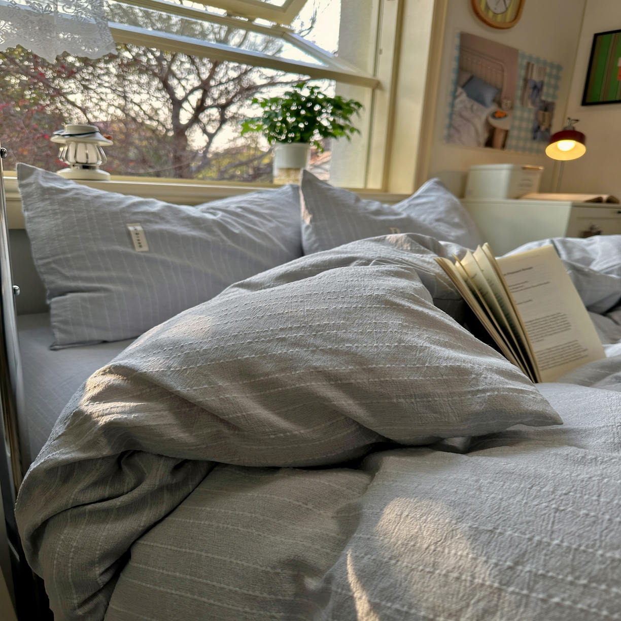 91家纺网 家纺一手货源 找家纺 优兰朵家纺 2026新款简约素色亚麻风纯色无印四件套 浅灰-素然