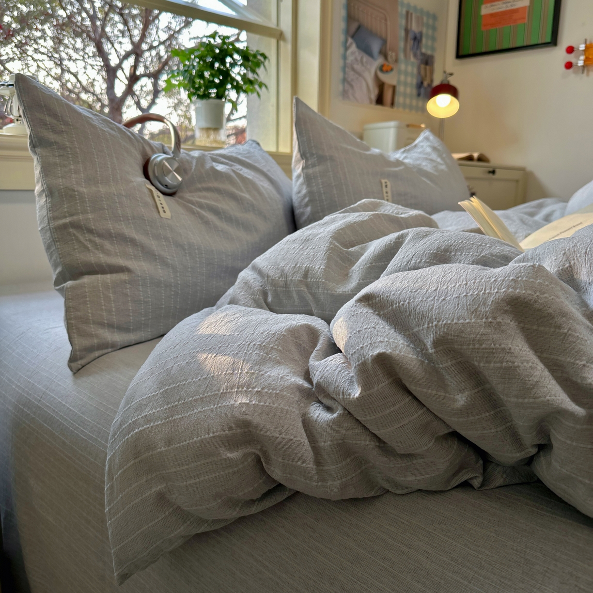 91家纺网 家纺一手货源 找家纺 优兰朵家纺 2026新款简约素色亚麻风纯色无印四件套 浅灰-素然