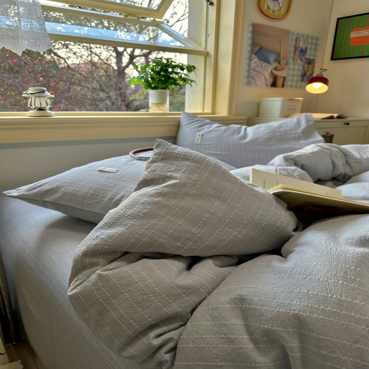 91家纺网 家纺一手货源 找家纺 优兰朵家纺 2026新款简约素色亚麻风纯色无印四件套 浅灰-素然