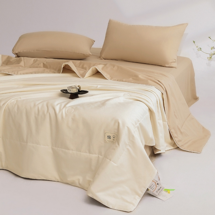 91家纺网 家纺一手货源 找家纺 盛凡家纺 2026新款133*72全棉A类55大豆抗菌夏被夏凉被空调被 茶白+奶咖