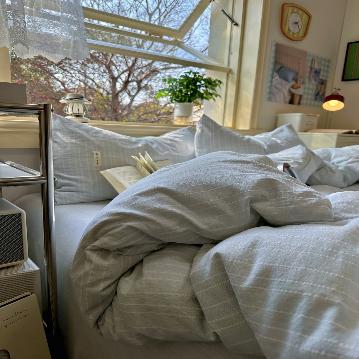 91家纺网 家纺一手货源 找家纺 优兰朵家纺 2026新款简约素色亚麻风纯色无印四件套 浅蓝灰-素然