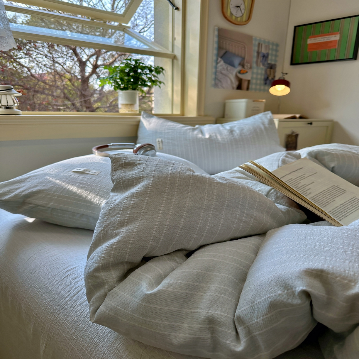 91家纺网 家纺一手货源 找家纺 优兰朵家纺 2026新款简约素色亚麻风纯色无印四件套 浅蓝灰-素然