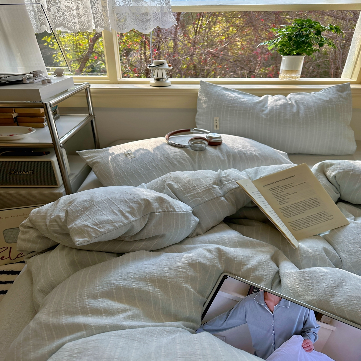 91家纺网 家纺一手货源 找家纺 优兰朵家纺 2026新款简约素色亚麻风纯色无印四件套 浅蓝灰-素然