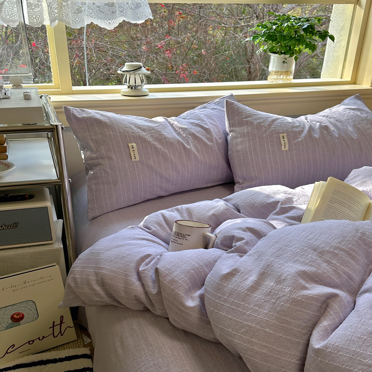 91家纺网 家纺一手货源 找家纺 优兰朵家纺 2026新款简约素色亚麻风纯色无印四件套 浅紫-素然