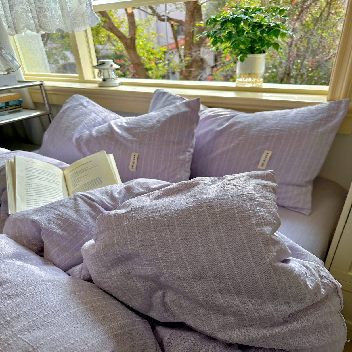 91家纺网 家纺一手货源 找家纺 优兰朵家纺 2026新款简约素色亚麻风纯色无印四件套 浅紫-素然