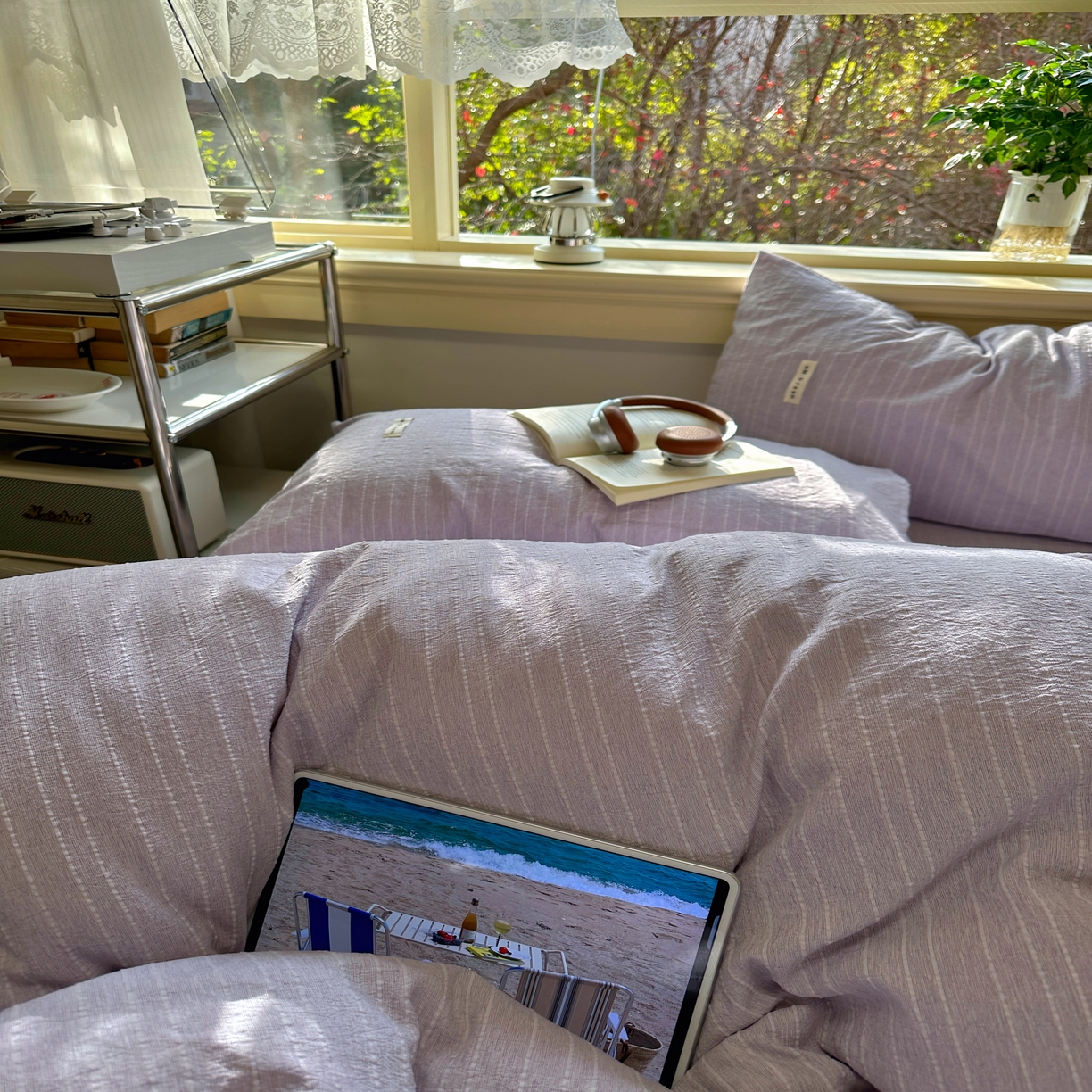 91家纺网 家纺一手货源 找家纺 优兰朵家纺 2026新款简约素色亚麻风纯色无印四件套 浅紫-素然