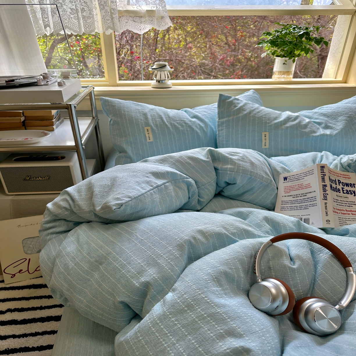 91家纺网 家纺一手货源 找家纺 优兰朵家纺 2026新款简约素色亚麻风纯色无印四件套 天蓝-素然