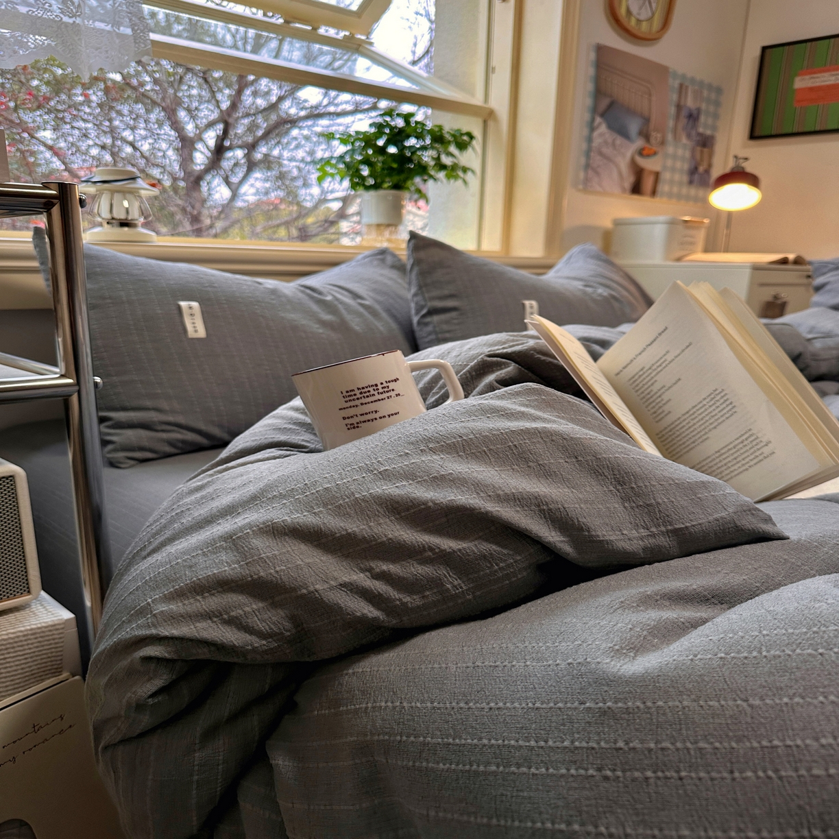 91家纺网 家纺一手货源 找家纺 优兰朵家纺 2026新款简约素色亚麻风纯色无印四件套 烟灰-素然