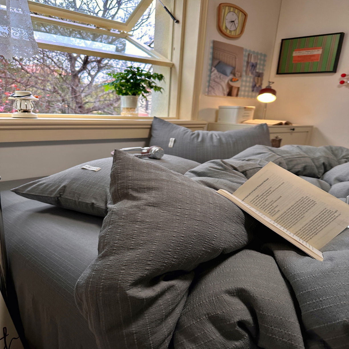 91家纺网 家纺一手货源 找家纺 优兰朵家纺 2026新款简约素色亚麻风纯色无印四件套 烟灰-素然