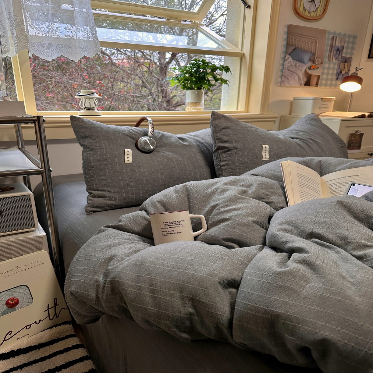 91家纺网 家纺一手货源 找家纺 优兰朵家纺 2026新款简约素色亚麻风纯色无印四件套 烟灰-素然