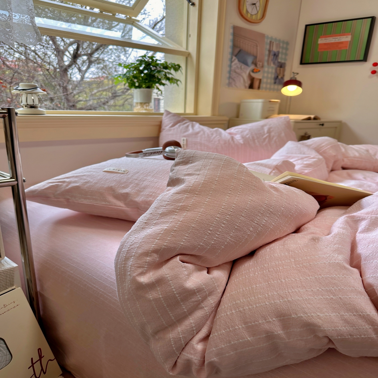 91家纺网 家纺一手货源 找家纺 优兰朵家纺 2026新款简约素色亚麻风纯色无印四件套 玉色-素然