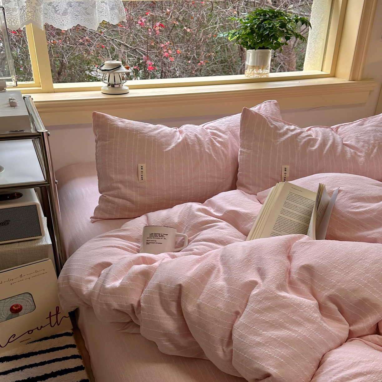 91家纺网 家纺一手货源 找家纺 优兰朵家纺 2026新款简约素色亚麻风纯色无印四件套 玉色-素然