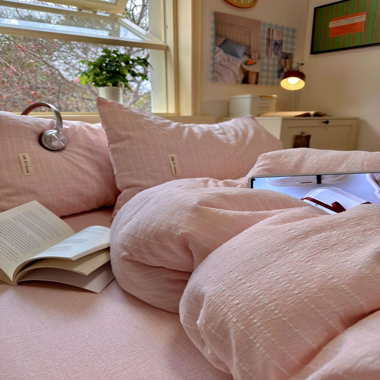 91家纺网 家纺一手货源 找家纺 优兰朵家纺 2026新款简约素色亚麻风纯色无印四件套 玉色-素然